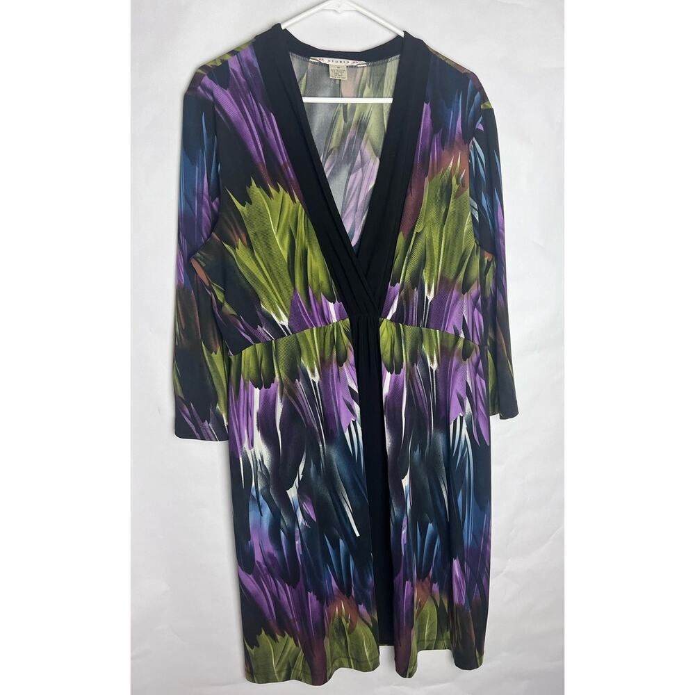 AA Studio AA Women's Dress Long Sleeve Size 16 V-Neck Purple Green Blue